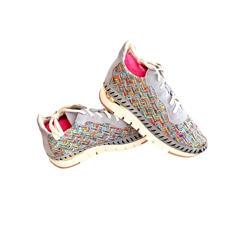Karl Lagerfeld Paris Sneakers Womens 8 Blue Tweed Blue Gold